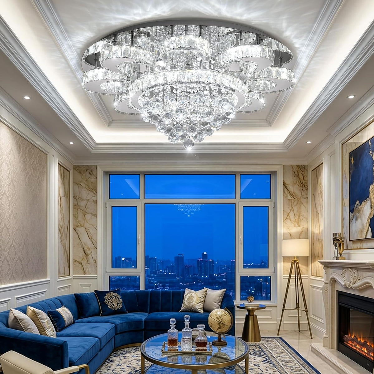 Modern Ceiling Chandelier for Living Room 32 IN Silver Dimmable LED Lights