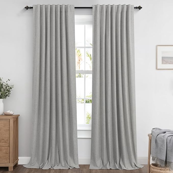 KOUFALL Linen Grey Curtains Blackout