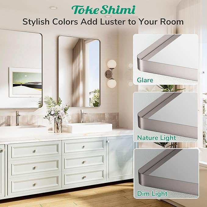 TokeShimi 24x32 Brushed Nickel Bathroom Mirror, Vanity Mirror