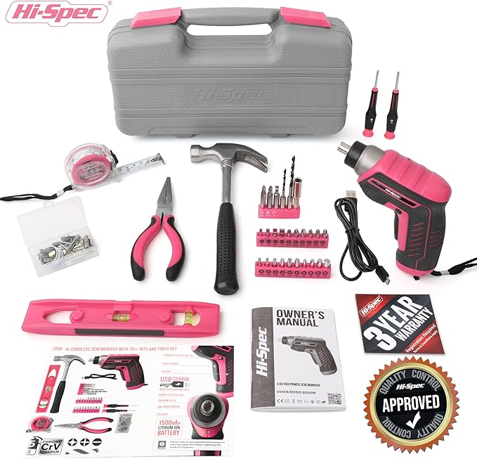 Hi-Spec 35-Piece Tool Kit with 3.6V USB Small Electric Screwdriver Set