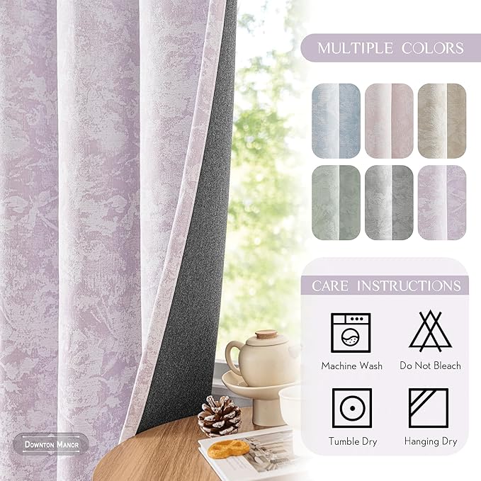 Beauoop Purple Floral Jacquard Blackout Curtains 63 Inches Long 2 Panels