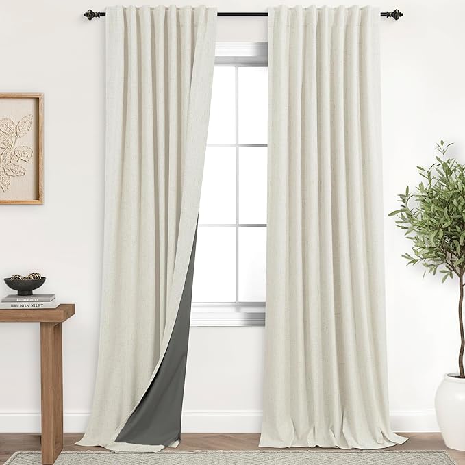 KOUFALL 100 Inch Curtains Long, 52 in Wide, Cream Ivory