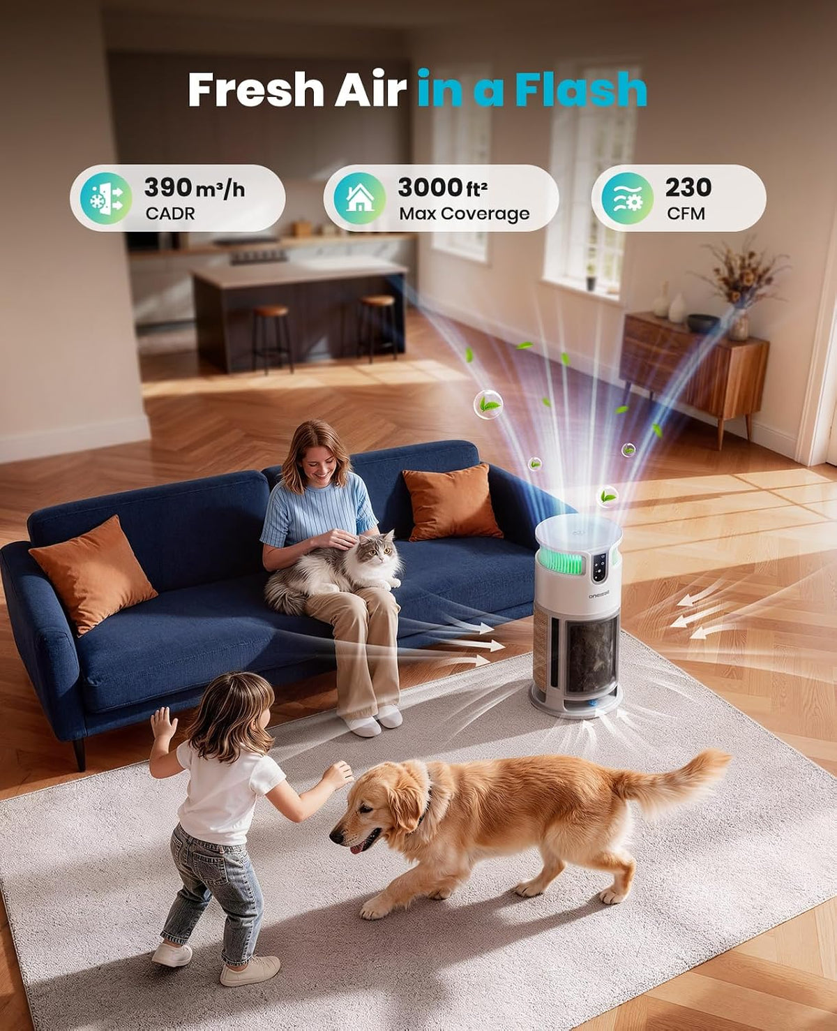 oneisall Pet Cat HEPA Air Purifier for Home Large Room,PP04