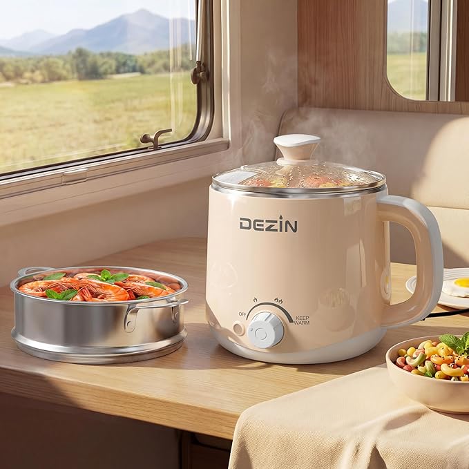 Dezin Hot Pot Electric with Steamer, Rapid Noodles Cooker, Stainless Steel
