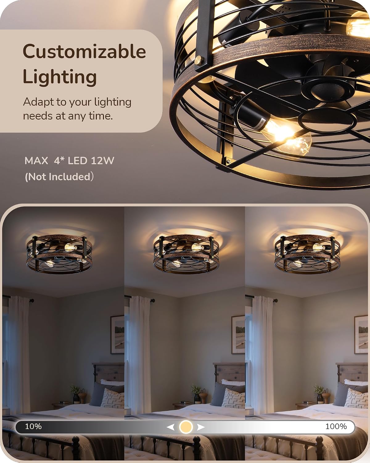 EDISHINE 21" Pre-Assembled Ceiling Fans with Lights Flush Moun,Low Profile