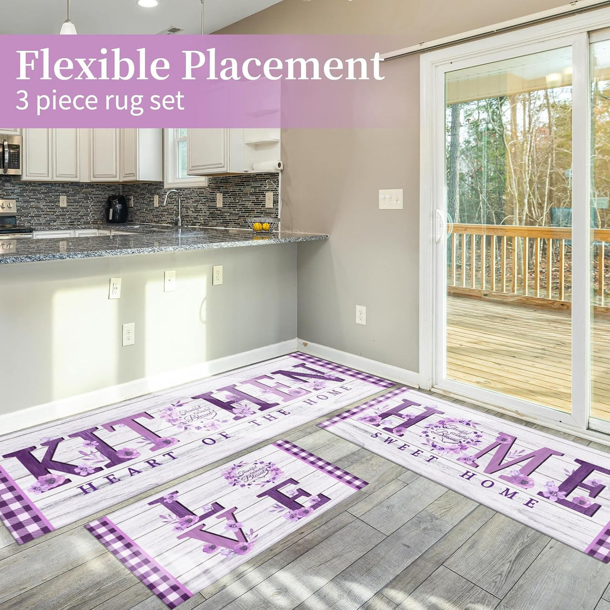 Purple Kitchen Rugs sets of 3 Washable, Kitchen Decor and Accessories
