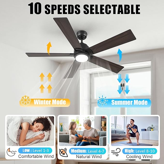 SMAAIR Smart WiFi LED Ceiling Fan, 52inch Plywood Outdoor Smart Ceiling Fan