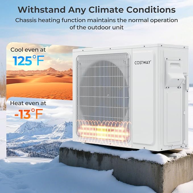 COSTWAY 18k Dual 2 Zone Mini Split Air Conditioner, 22 SEER2 9000 BTU+ 12000 BTU