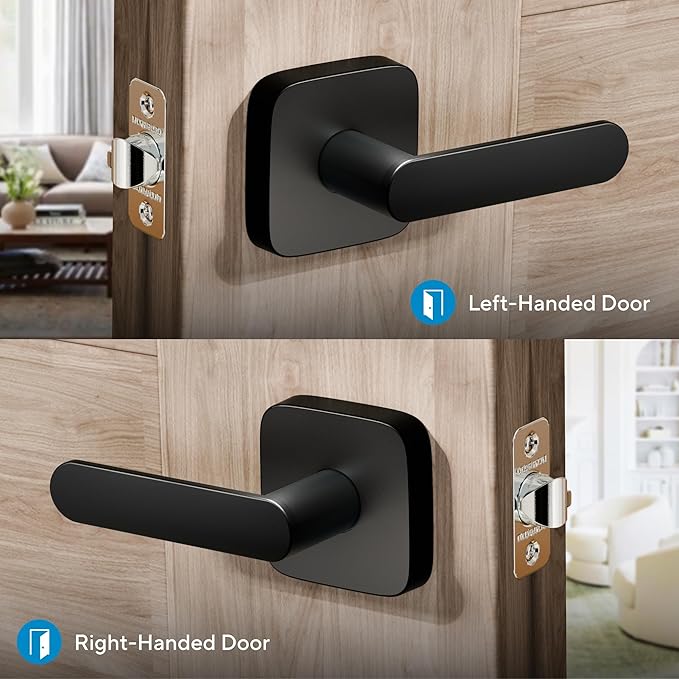ULTRALOQ Passage Lever Door Handle, Reversible Black Front Door Handle No Lock