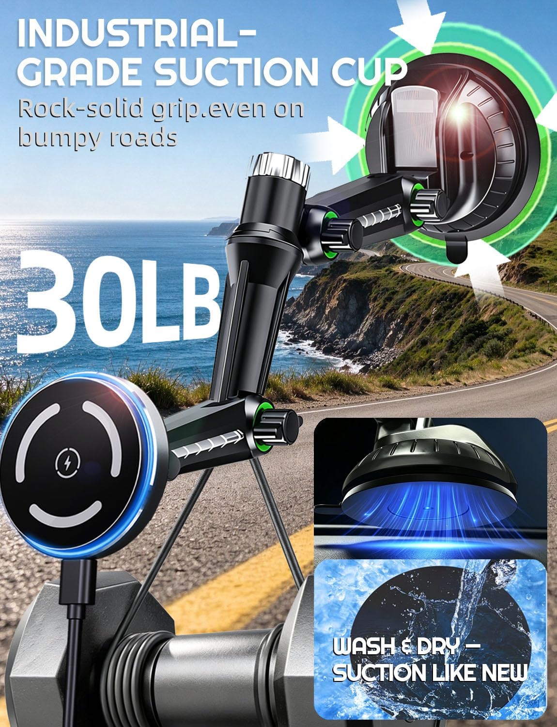 Phone Mount Holder for Truck MagSafe Car Charger, Qi 15W Fast Power