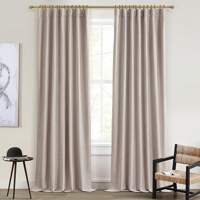 Primitive Linen Curtains for Living Room 96 Inches Long, Rustic Country Style