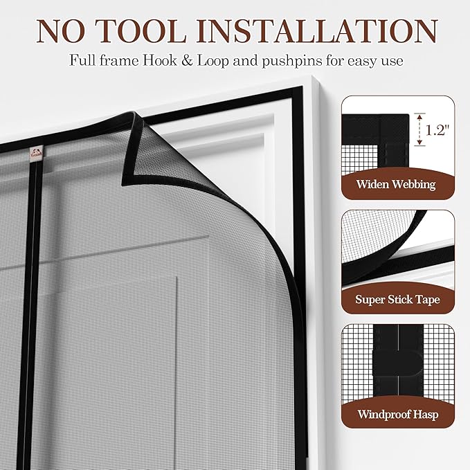 Yotache Reinforced Sewing Magnetic Screen Door Fits Door Size 50 x 80, Screen