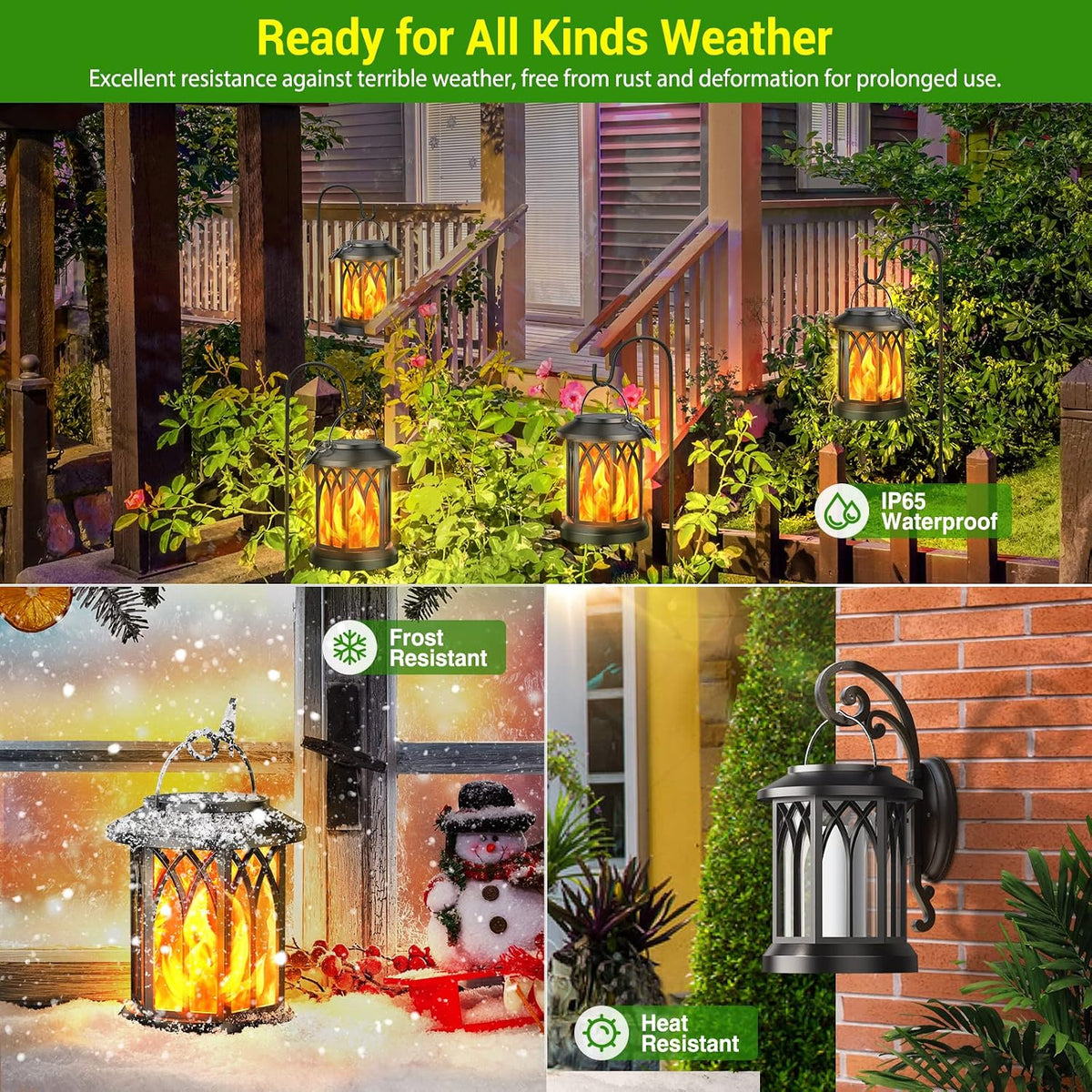KOOPER 4 Pack Solar Lantern Outdoor Lights, Upgraded Flickering Flame Solar L...