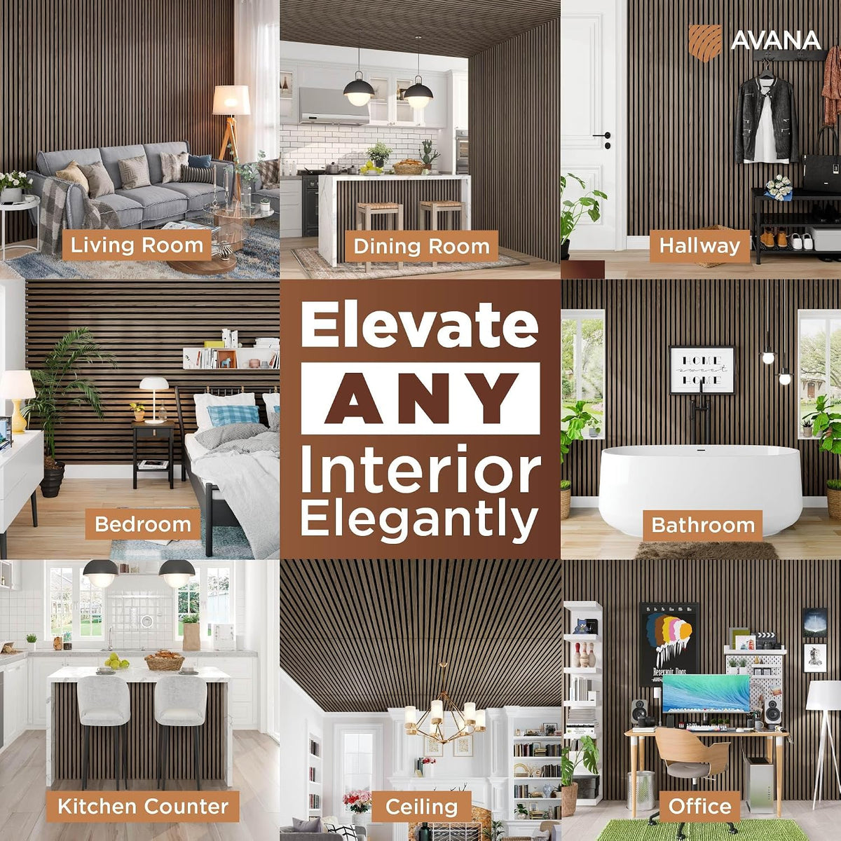 Avana Modern Acoustic Wood Wall Panels – 47.2 X 12.6 Inch Walnut Acoustic Pan...