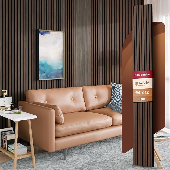 Avana Modern Acoustic Wood Wall Panels – 94.4x12.6 Inch Dark Walnut Acoustic