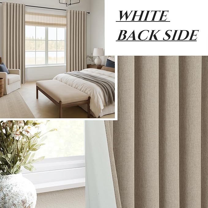 GreyBeige Modern Neutral 92 Inch Blackout Sliding Glass Door Curtains Light a...