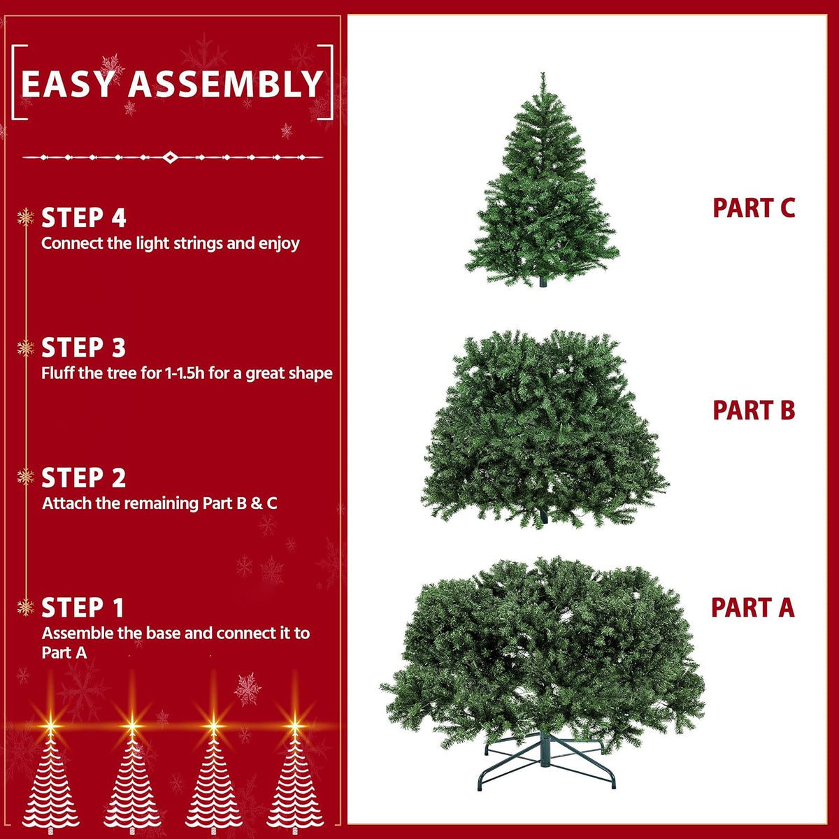 Yaheetech 6ft Pre-lit Christmas Tree with 300 Warm White Lights, Green