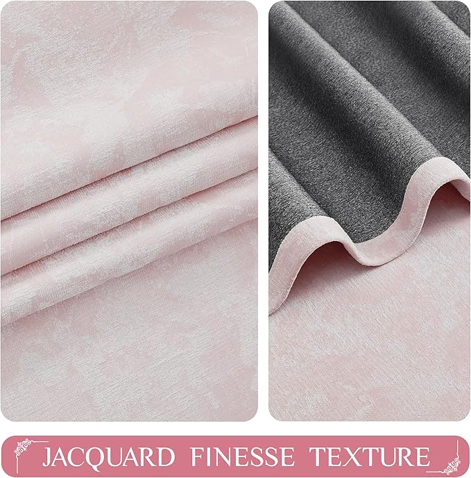 Beauoop Pink Floral Jacquard Blackout Curtains 90 Inches Long 2 Panels