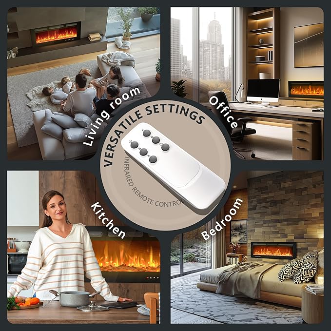 EUHOMY 60 Inch Electric Fireplace Wall Recessed and Wall Mounted
