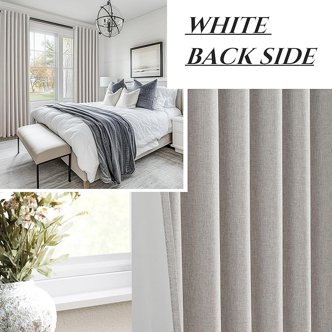 Pleat Linen Blend Room Darkening Curtains 84 Inch Length 2 Panels Set