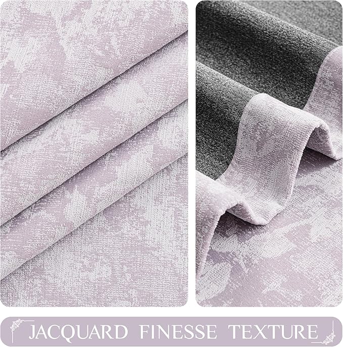 Beauoop Purple Floral Jacquard Blackout Curtains 63 Inches Long 2 Panels