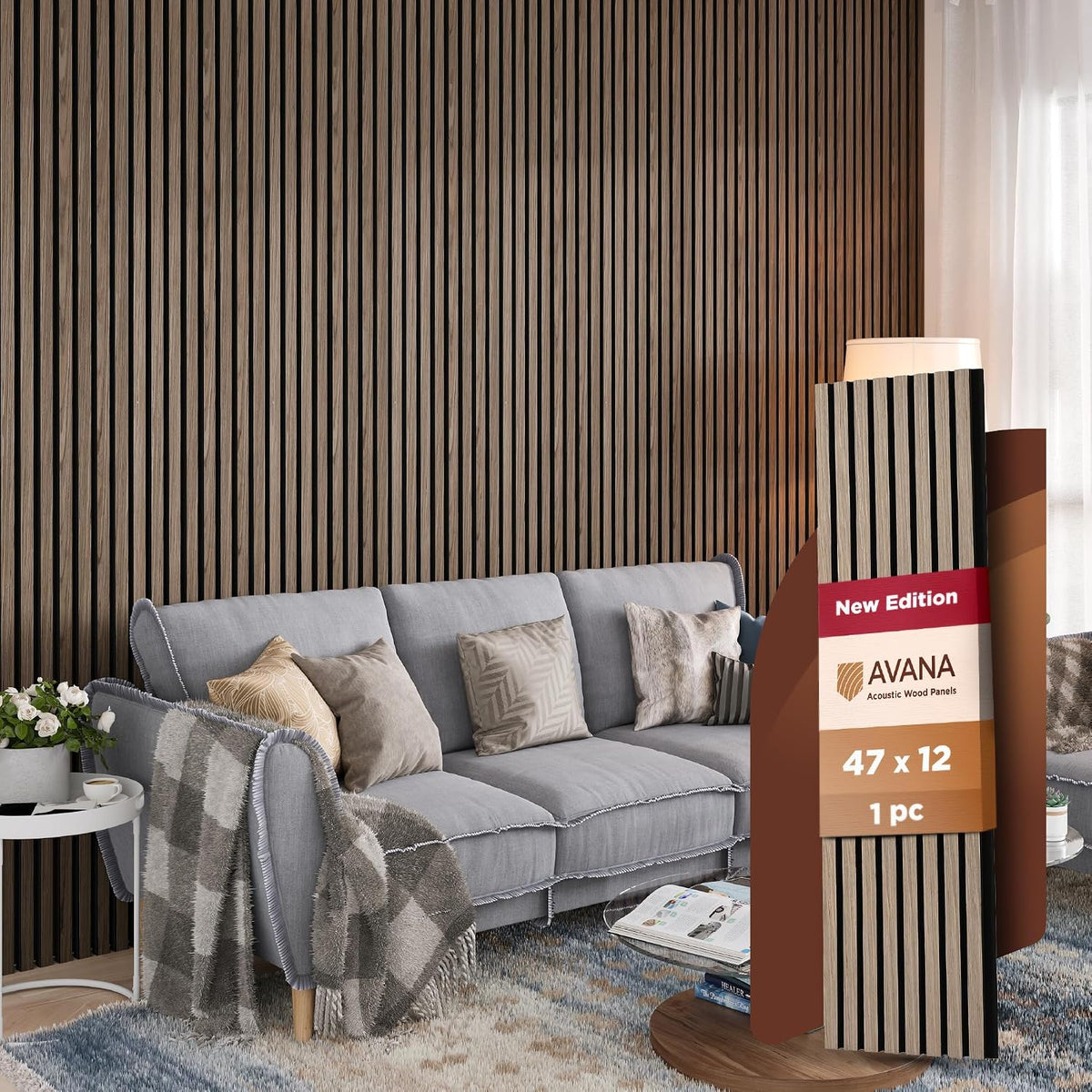 Avana Modern Acoustic Wood Wall Panels – 47.2 X 12.6 Inch Walnut Acoustic Pan...