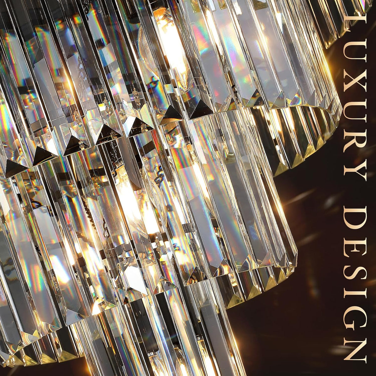 24" Modern Crystal Chandeliers,12-Light Black Round Light Fixture