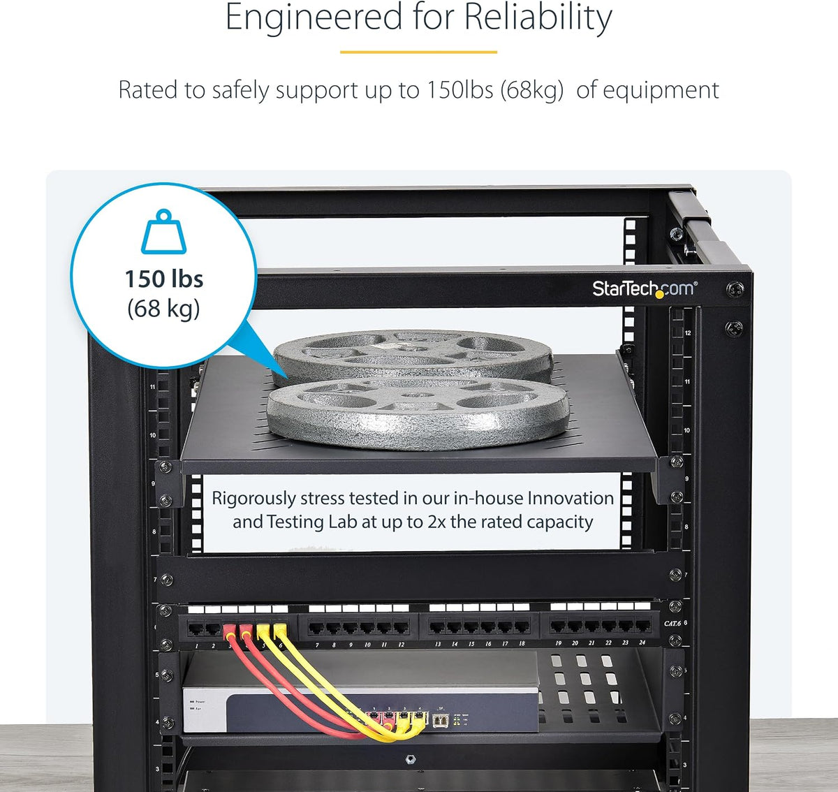 StarTech 1U 4-Post Vented Rack Shelf, 28-34.4in, 150lb (ADJSHELFV-Rack)