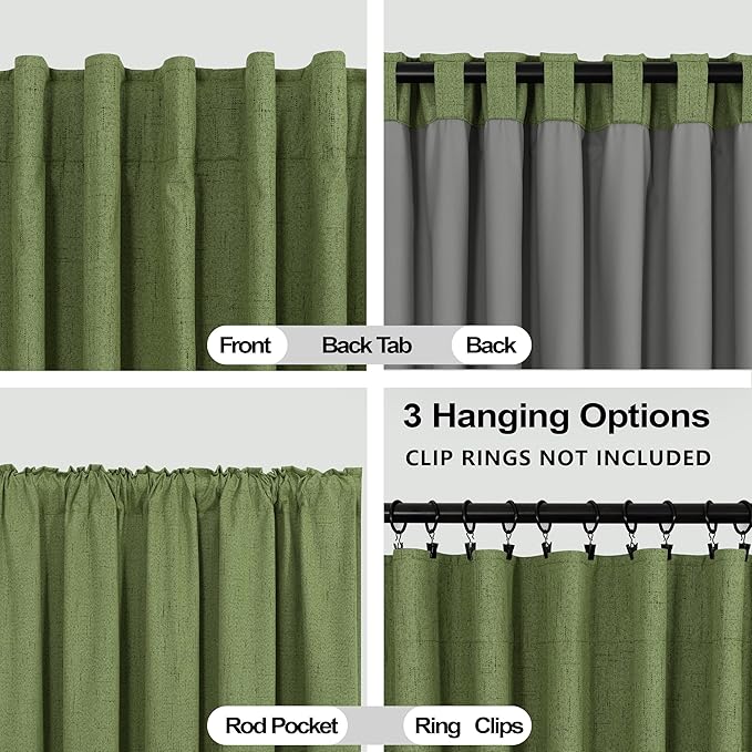 KOUFALL 92 Inch Blackout Curtains, Boho Olive Green Pleated Curtains