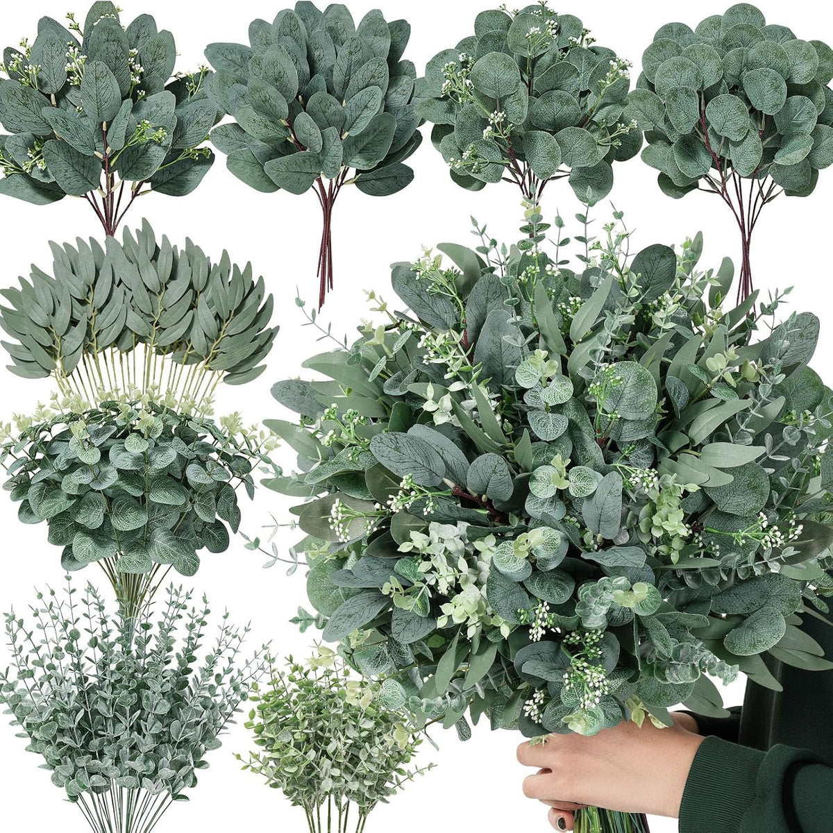 130PCS Mixed Eucalyptus Stems Bulk, Faux Greenery Stems