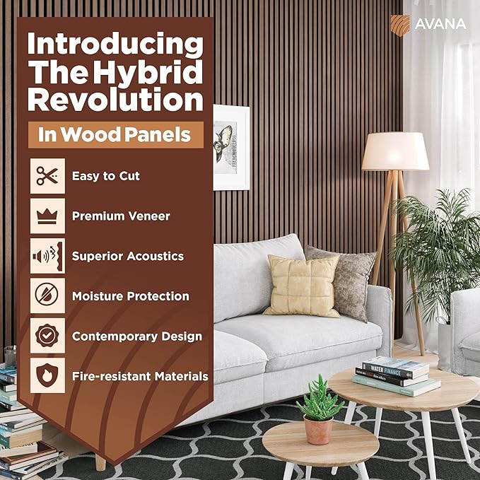 Avana Acoustic Wood Wall Panels – 94.4 X 12.6 Inch Walnut Acoustic Panels 2 PCs
