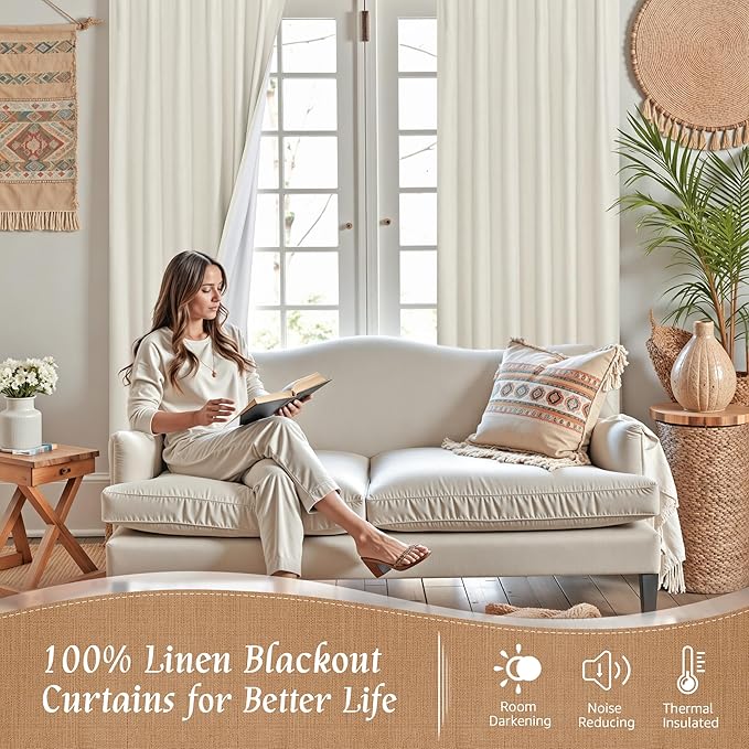 LAMIT Ivory 100% Blackout Polyester Curtains 84 Inches Long, Polyester Living
