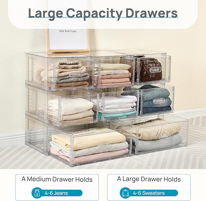 Vtopmart 4 Pack 18QT Clear Stackable Storage Drawers, Easily Assemble Closet