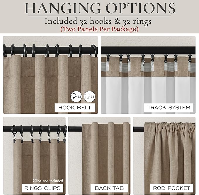 RustBrown Black Out 96 Inch Long Boho Curtains 2 Panel Set, Farmhouse Curtains