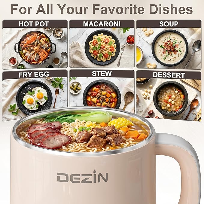 Dezin Hot Pot Electric with Steamer, Rapid Noodles Cooker, Stainless Steel