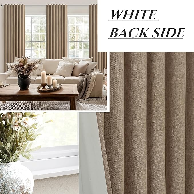 RustBrown Black Out 90 Inch Long Boho Curtains 2 Panel Set, Farmhouse Curtains