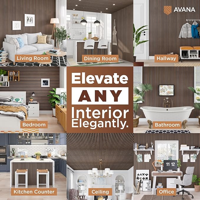 Avana Acoustic Wood Wall Panels – 94.4 X 12.6 Inch Walnut Acoustic Panels 2 PCs