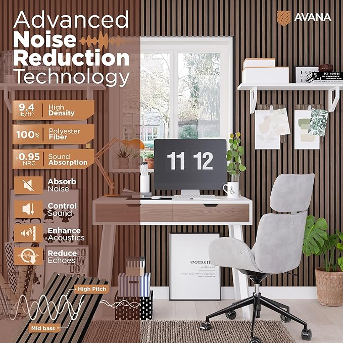 Avana Acoustic Wood Wall Panels – 94.4 X 12.6 Inch Walnut Acoustic Panels 2 PCs