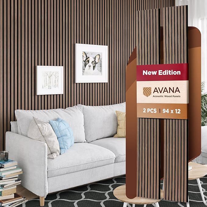 Avana Acoustic Wood Wall Panels – 94.4 X 12.6 Inch Walnut Acoustic Panels 2 PCs