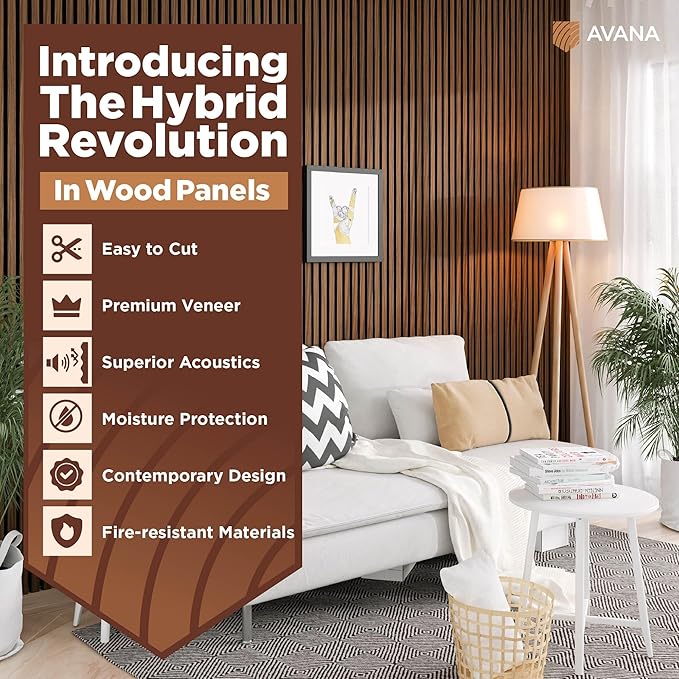 Avana Acoustic Wood Wall Panels – 94.4 x 12.6 Inch Rustic Walnut Acoustic (2 ...
