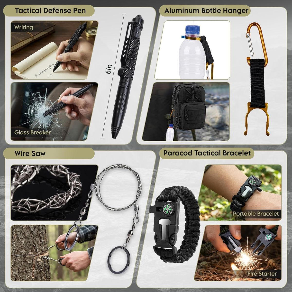 Survival Kit Emergency Supplies 298 Pcs - First Aid, Tactical Shovel, Compass...