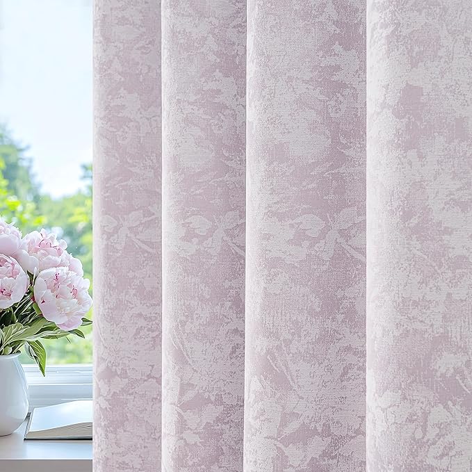 Beauoop Purple Floral Jacquard Blackout Curtains 63 Inches Long 2 Panels