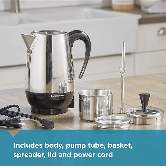 Farberware Electric Coffee Percolator, Stainless Steel Basket, Automatic Keep