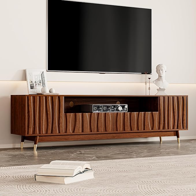 ATJafurn 78‘’ Brown Walnut Finish TV Stand