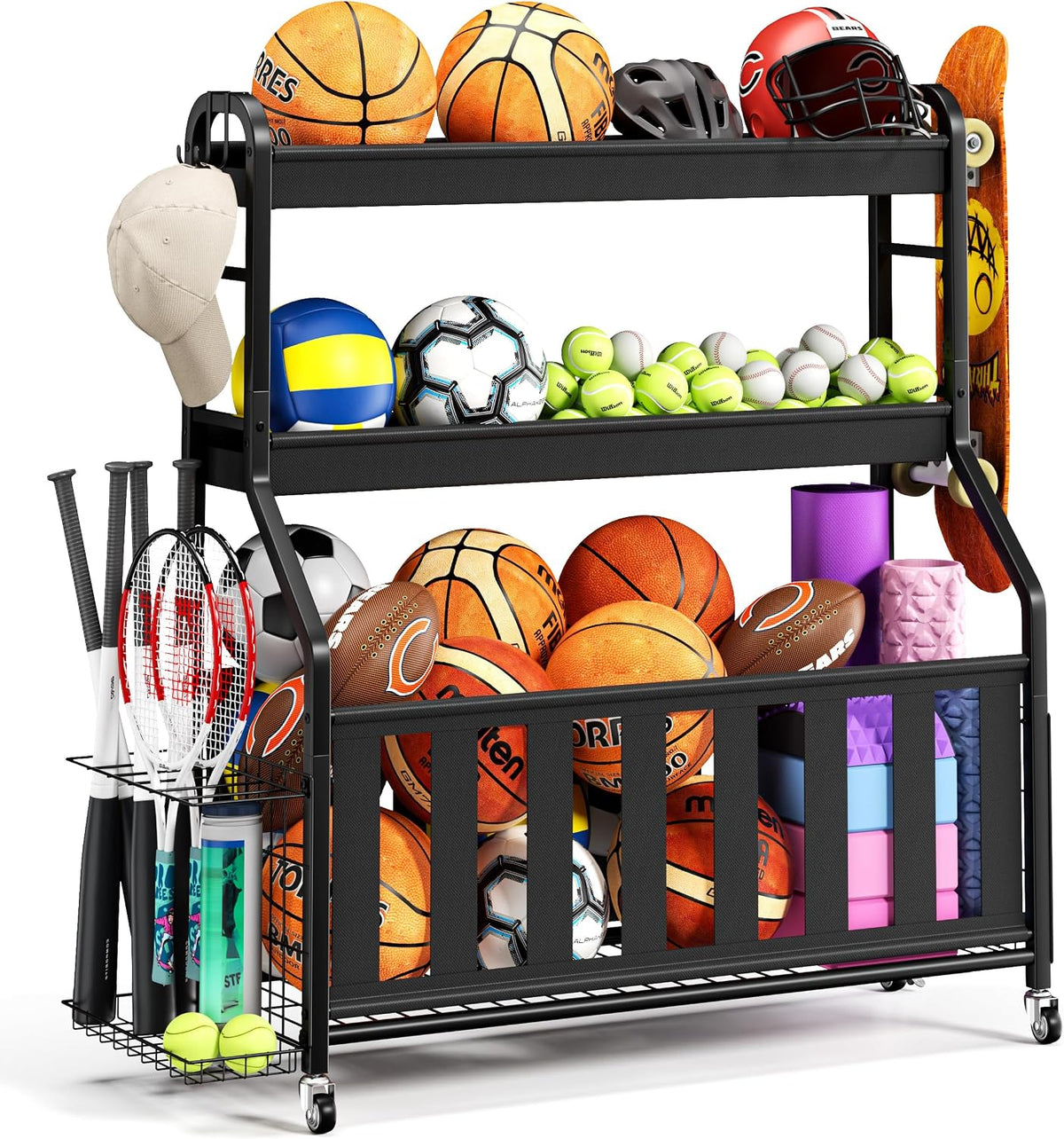 Sports Equipment Organizer, Large Capacity Garage Ball Storage Rack