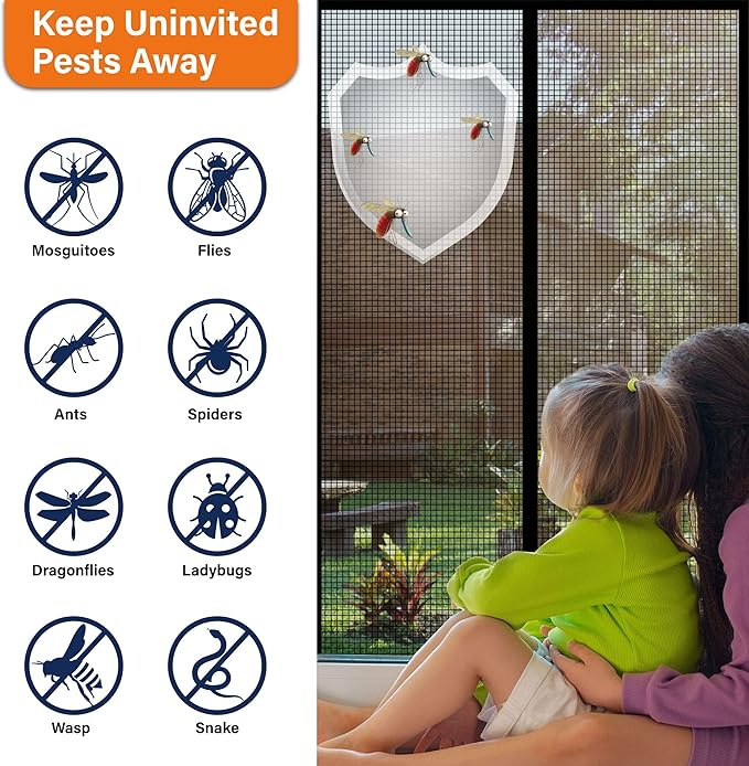 Magnetic Screen Door，Fiberglass Screen Door Mesh，Keep Bugs Out, Heavy-Duty Mesh