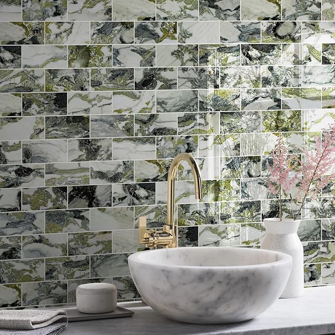 Vamos Tile 100-Piece Glossy Ice Green Peel and Stick Backsplash Tile, Stick on