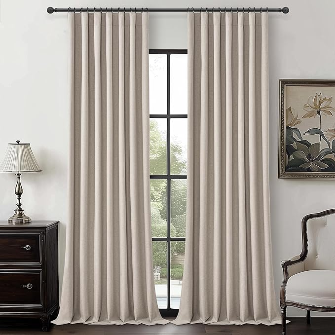 Grayish Flax Linen Blend Black Out Curtains 96 Inch Long