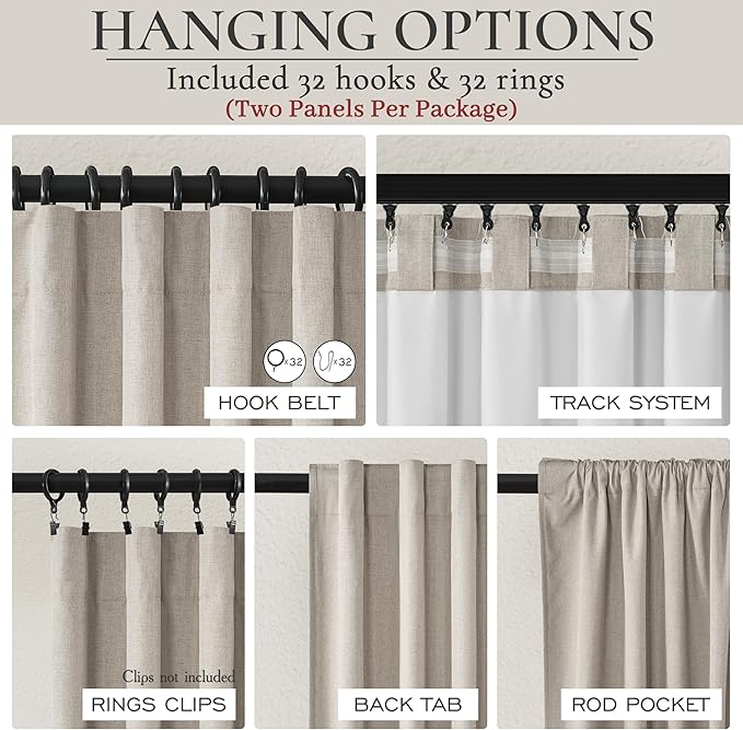 Grayish Flax Linen Blend Black Out Curtains 96 Inch Long