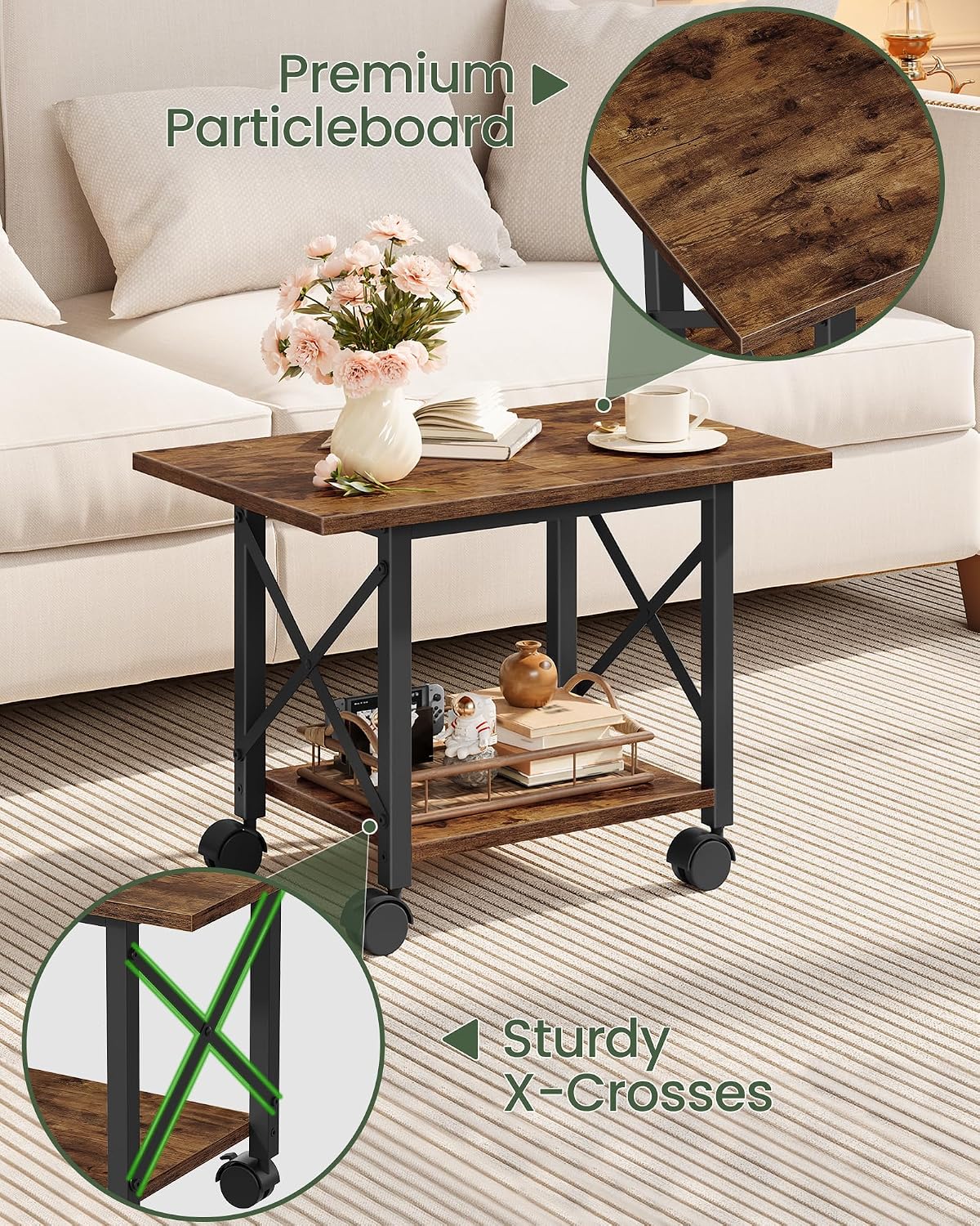 CHOEZON 23.6" Printer Stand, with Locking Wheels Adjustable Feet